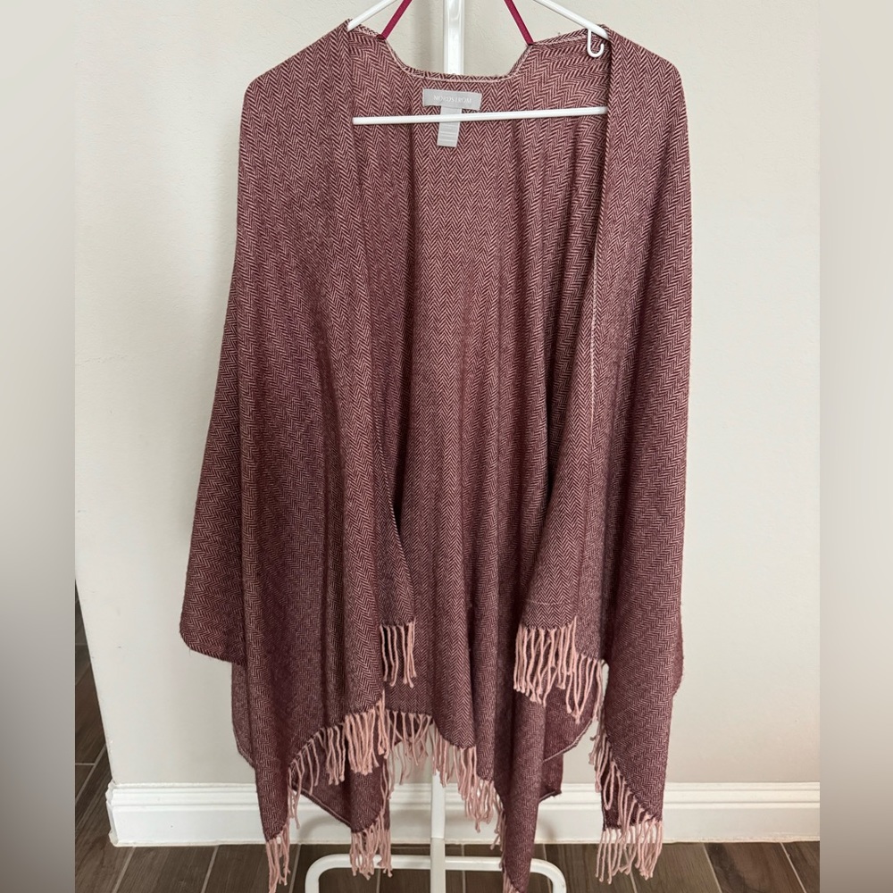 Nordstrom Red/Maroon Chevron Shawl Wrap Poncho with Fringe